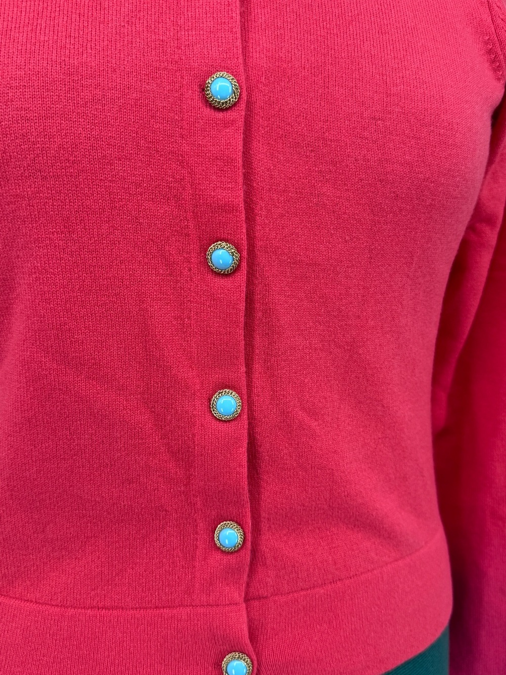 Lilly Pulitzer Hot Pink Cardigan with Turquoise Accent Buttons - Picture 4 of 10